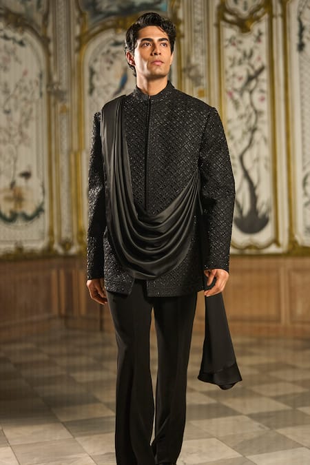 Seema Gujral Embroidered Draped Bandhgala Set