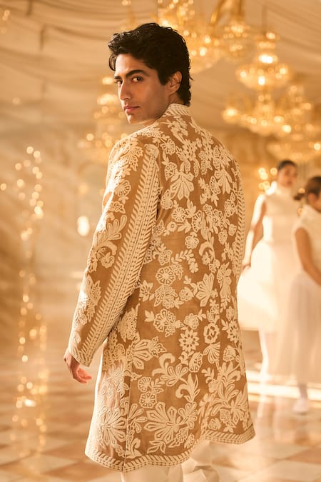 Seema Gujral Embroidered Raw Silk Sherwani Set 