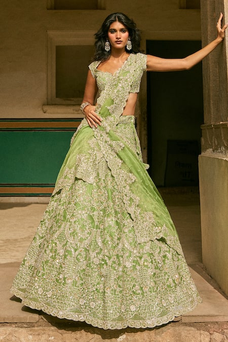 Anushree Reddy Riti Floral Embroidered Bridal Organza Lehenga Set