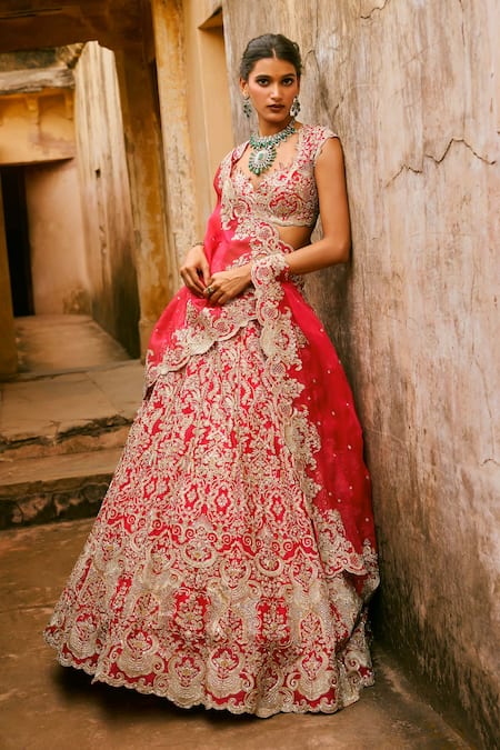 Anushree Reddy Smiti Zardozi Embroidered Organza Lehenga Set with Dupatta