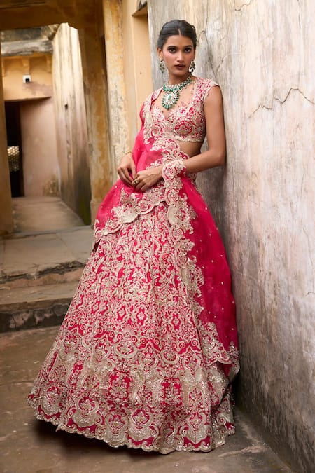 Anushree Reddy Smiti Zardozi Embroidered Organza Lehenga Set with Dupatta