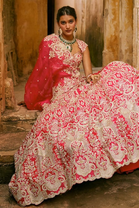 Shop Anushree Reddy Pink Organza Zari, Stones Smiti Zardozi Embroidered Lehenga Set With Dupatta Online at Aza Fashions Shop_Anushree Reddy_Pink Organza Zari, Stones Smiti Zardozi Embroidered Lehenga Set With Dupatta _Online_at_Aza_Fashions