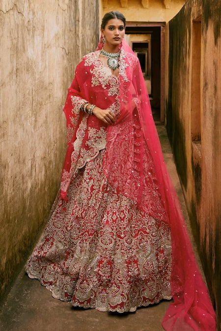 Anushree Reddy Geometric Embroidered Organza Lehenga Set With Dupatta