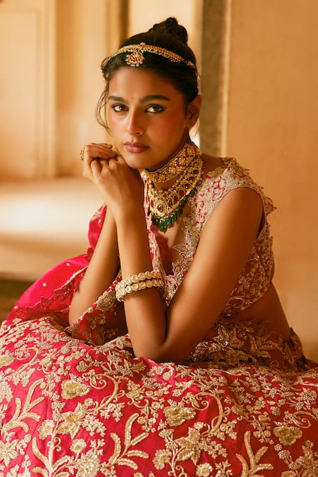 Anushree Reddy Gold Organza Embroidery, Sequins, Zari Bridal Lehenga Set With Blouse And Dupatta Online at Aza Fashions Anushree Reddy_Gold Organza Embroidery, Sequins, Zari Bridal Lehenga Set With Blouse And Dupatta _Online_at_Aza_Fashions