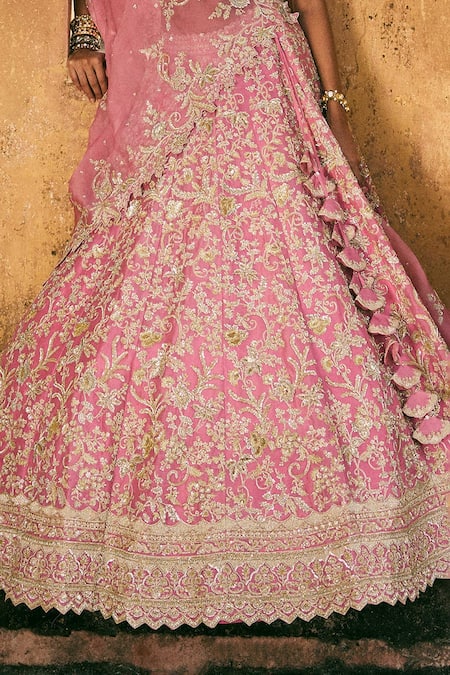 Buy_Anushree Reddy_Pink Organza Sequins, Zari, Tassels Advika Embroidered Lehenga Set With Dupatta _Online_at_Aza_Fashions