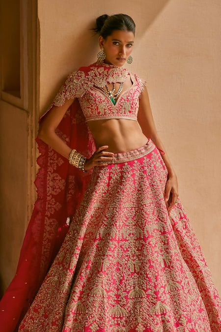 Buy Anushree Reddy Pink Organza Zari V-neck Mehar Embroidered Lehenga Set Online at Aza Fashions Buy_Anushree Reddy_Pink Organza Zari V-neck Mehar Embroidered Lehenga Set _Online_at_Aza_Fashions