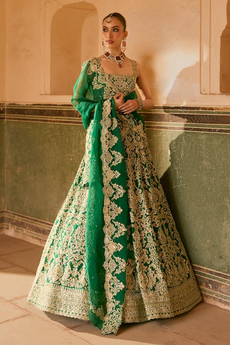 Anushree Reddy Embroidered Organza Lehenga Set with Blouse and Dupatta