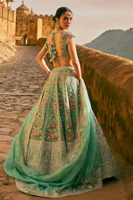 Anushree Reddy Avni Embroidered Floral Organza Lehenga Set with Blouse