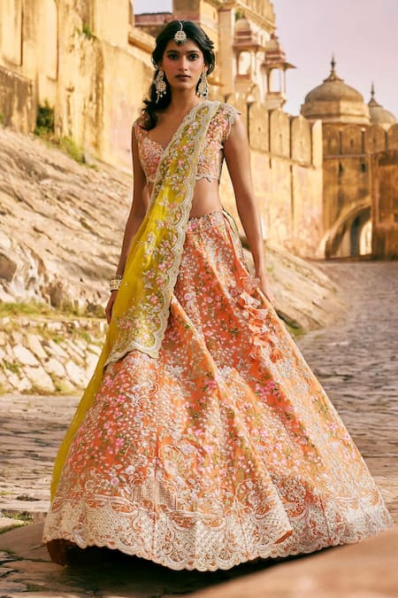Anushree Reddy Kamya Floral Embroidered Organza Bridal Lehenga Set