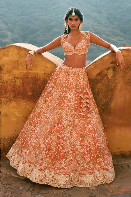 Anushree Reddy Kamya Floral Embroidered Organza Bridal Lehenga Set