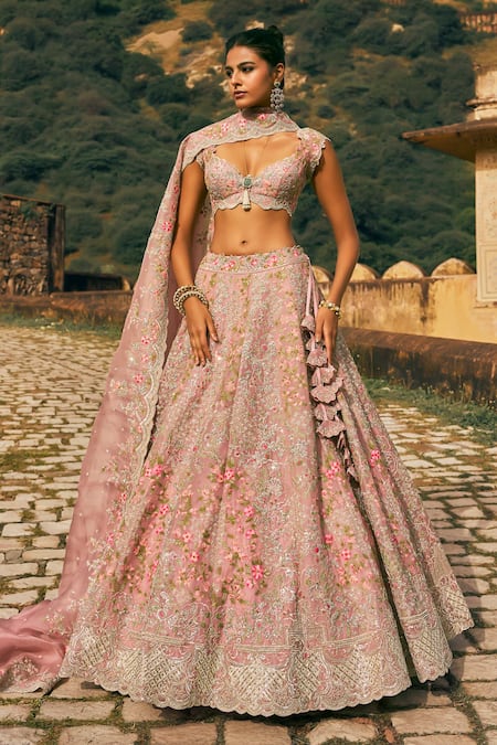 Anushree Reddy Kamya Thread Embroidered Bridal Organza Lehenga Set