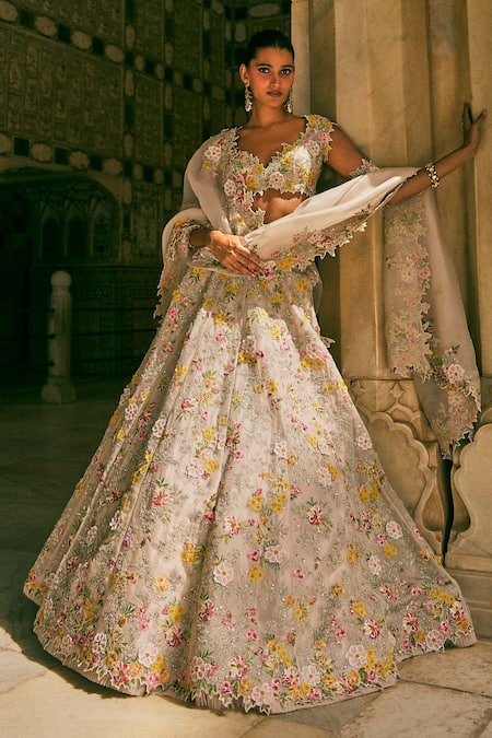 Anushree Reddy Utsa Floral Embroidered Organza Lehenga Set With Dupatta
