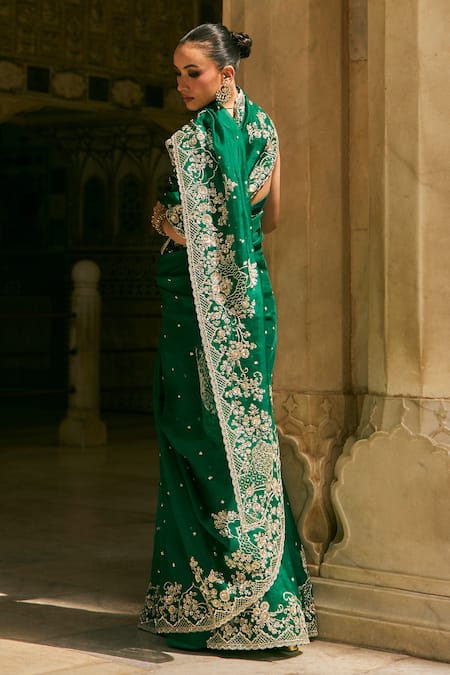 Anushree Reddy Ember Floral Embroidered Organza Saree & Unstitched Dupion Silk Blouse