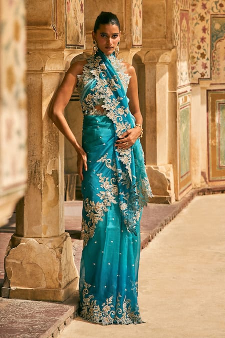 Anushree Reddy Advika Border Embroidered Organza Saree & Unstitched Blouse Piece