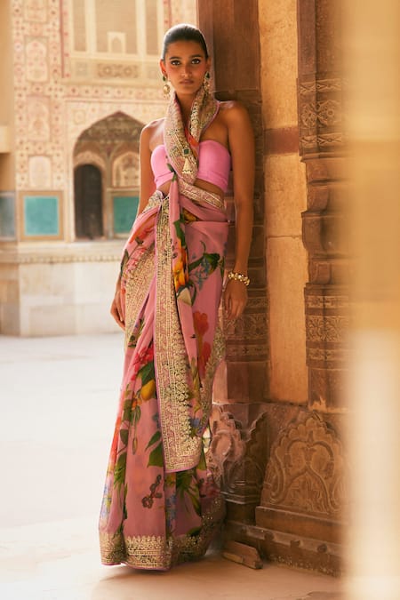 Anushree Reddy Ruh Printed Organza Saree & Unstitched Blouse Piece