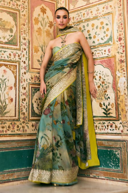 Anushree Reddy Ruh Printed Chiffon Saree & Unstitched Blouse Piece