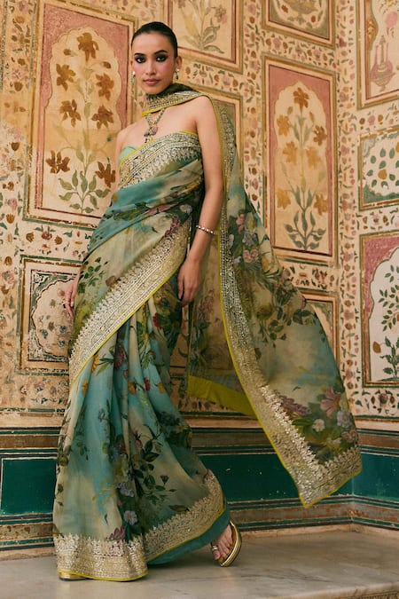 Anushree Reddy Ruh Printed Chiffon Saree & Unstitched Blouse Piece