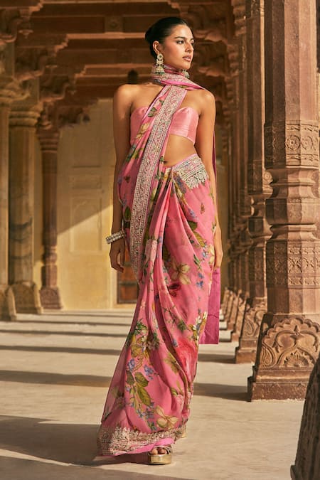 Anushree Reddy Florette Print Chiffon Saree & Unstitched Blouse Piece