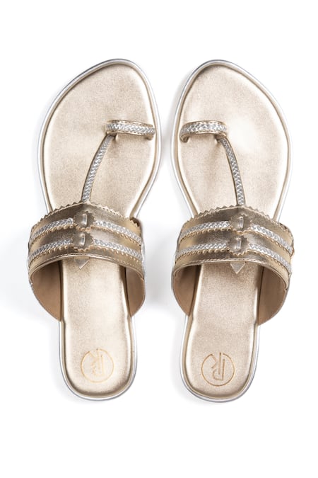 PREET KAUR Dull Gold Two One Kolhapuri Flats 
