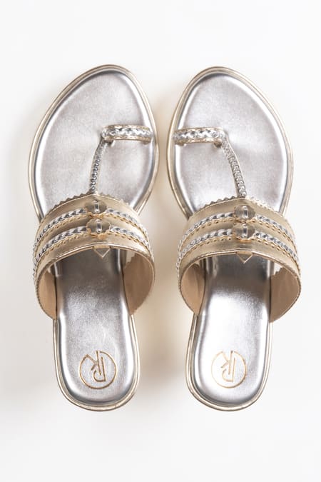 PREET KAUR Dull Gold Two Tone Kolhapuri Wedges 