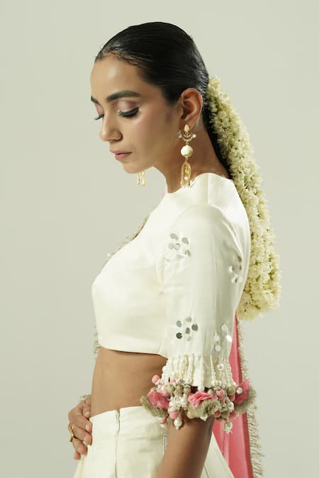 Shwetanga_Ivory Georgette, Satin, Organza Embroidery, Sequins, Floral Pattern Lehenga Set _Online_at_Aza_Fashions