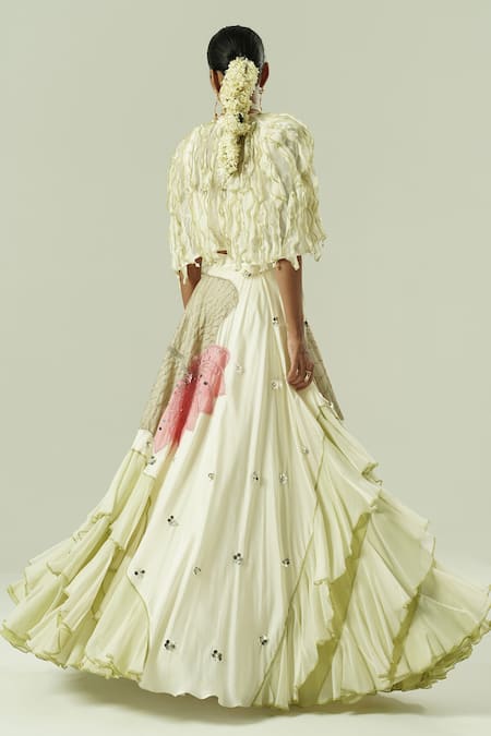 Shwetanga Ruffled Lehenga Set With Cape 