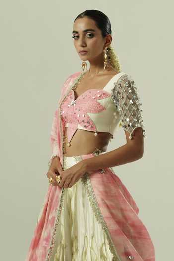 Shwetanga Pink Organza, Georgette, Crepe, Satin, Net Lehenga With Blouse And Dupatta Set Online at Aza Fashions Shwetanga_Pink Organza, Georgette, Crepe, Satin, Net Lehenga With Blouse And Dupatta Set _Online_at_Aza_Fashions