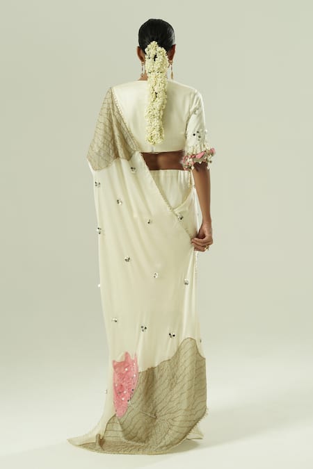 Shwetanga Pre-Draped Saree With Embroidered Blouse 