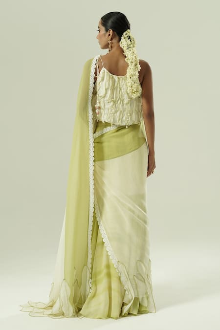 Shwetanga Pre-Draped Saree With Embroidered Blouse 