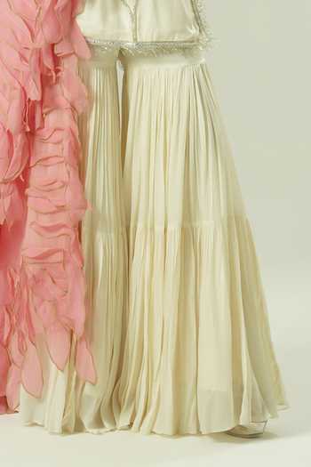 Shwetanga_Pink Organza, Georgette, Satin, Net Sequins, Mirrors, Applique Keyhole Kurta Set _at_Aza_Fashions