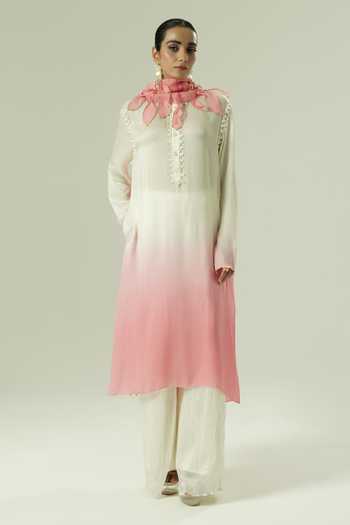 Shop_Shwetanga_Pink Organza, Georgette, Satin Embroidery, Pearls, Kurta Set With Dupatta _Online_at_Aza_Fashions