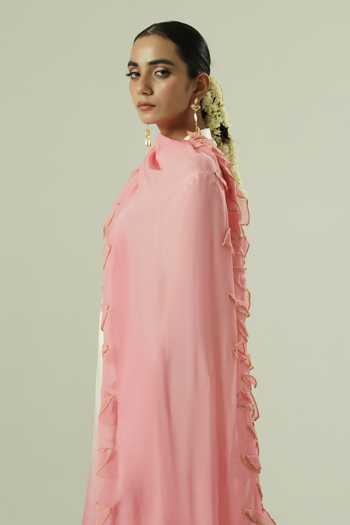Shwetanga_Pink Organza, Georgette, Satin Embroidery, Pearls, Kurta Set With Dupatta _at_Aza_Fashions