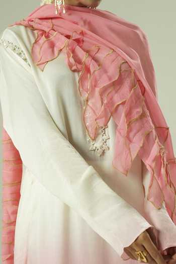 Buy_Shwetanga_Pink Organza, Georgette, Satin Embroidery, Pearls, Kurta Set With Dupatta 