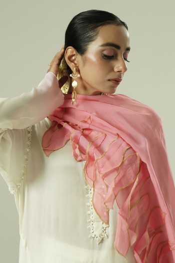 Shop_Shwetanga_Pink Organza, Georgette, Satin Embroidery, Pearls, Kurta Set With Dupatta 