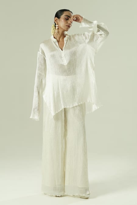 Shwetanga Asymmetric Short Kurta & Pant Set 