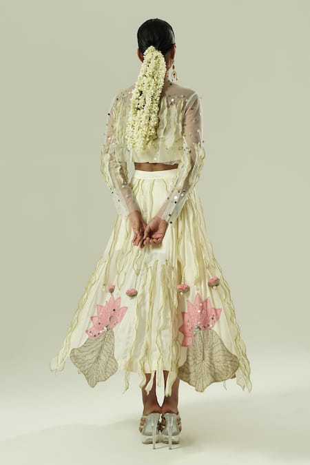 Shwetanga Embroidered Sheer Blouse & Skirt Set 