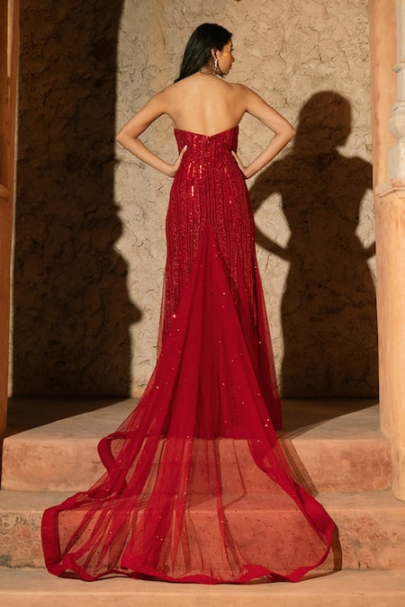 Silky Bindra Syrena Mix Media Embroidered Gown 