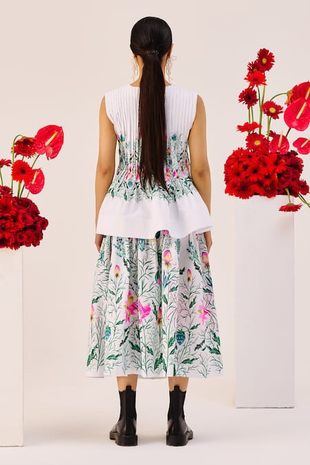 Therealb Floral Print Peplum Top With Skirt 