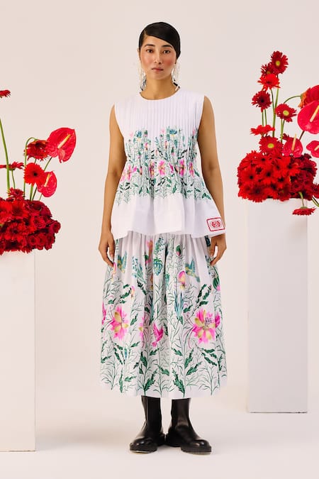 Therealb Floral Print Peplum Top With Skirt 