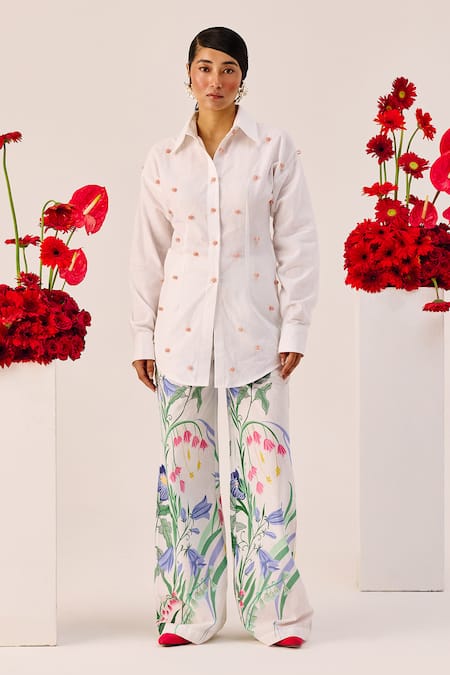 Therealb Embellished Linen Shirt & Pant Set 
