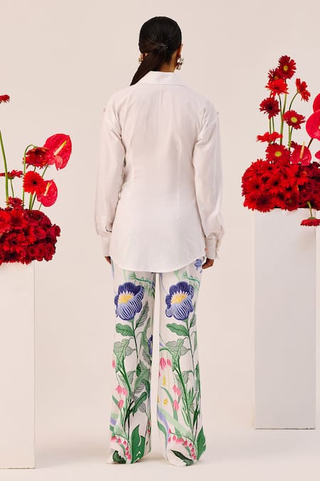 Therealb Embellished Linen Shirt & Pant Set 