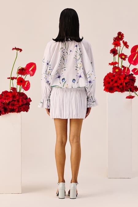 Therealb Floral Embroidered Balloon Mini Dress 