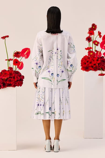 Therealb Floral Print Cotton Shirt & Skirt Set 