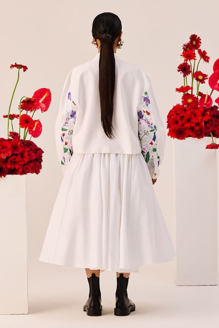 Therealb Floral Print Cropped Jacket & Skirt Set 