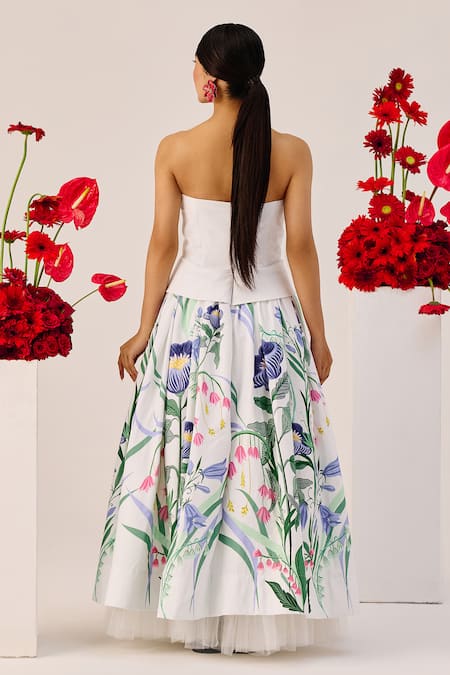 Therealb White Floral Strapless Maxi Dress 