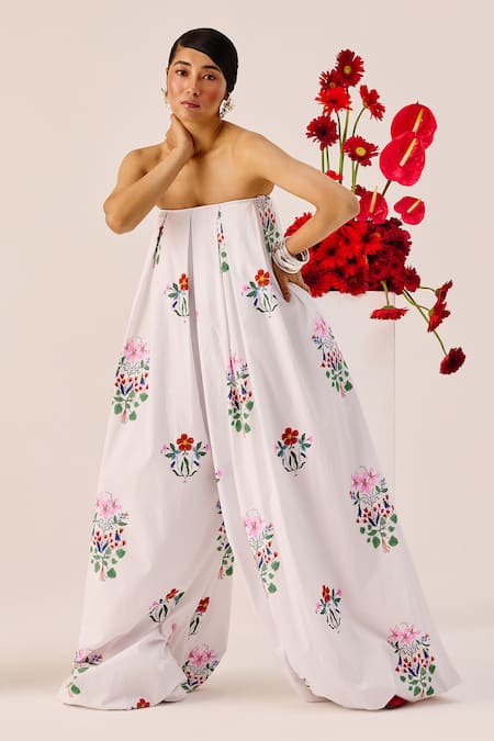 Therealb White Floral Jumpsuit 