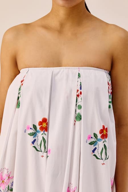 Shop_Therealb_White Cotton Bandeau Neck Floral Jumpsuit _Online_at_Aza_Fashions