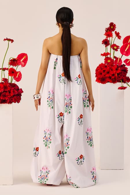 Therealb White Floral Jumpsuit 