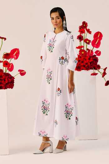 Buy_Therealb_White Cotton Embroidery Round , Keyhole Garden Maxi Dress _Online_at_Aza_Fashions