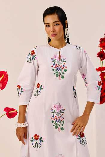 Shop_Therealb_White Cotton Embroidery Round , Keyhole Garden Maxi Dress _Online_at_Aza_Fashions